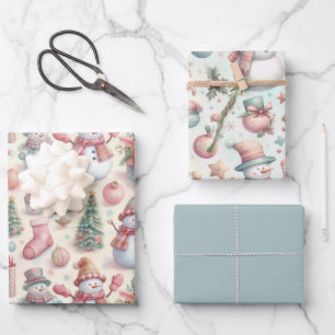 Snowmen In Toques and Tophats Wrapping Paper Sheet
