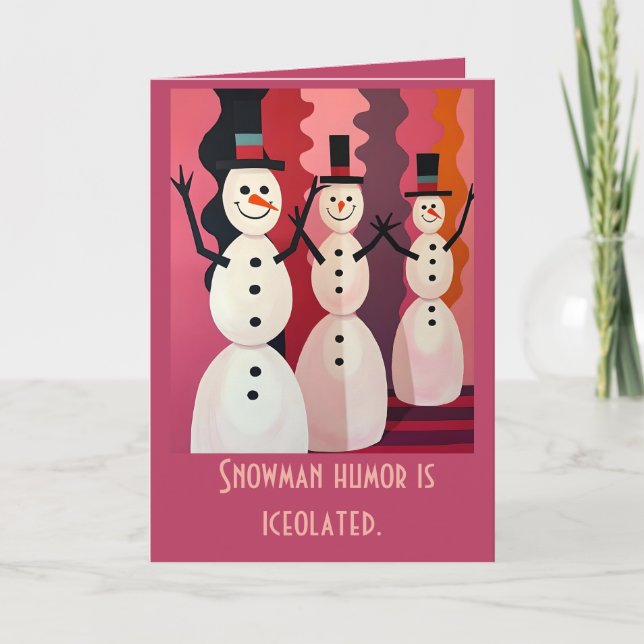 Snowmen Kitschmas Christmas Pink Theme Design Card (Front)