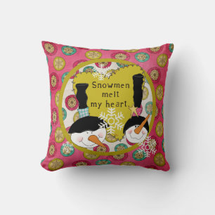 Snowmen Melt My Heart Holiday Pillow