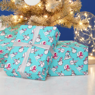 Snowmen Pattern Turquoise Girly Christmas Wrapping Paper