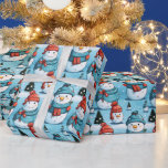 Snowmen Pine Trees Snow Blue Christmas Wrapping Paper<br><div class="desc">Introducing our Modern Christmas Wrapping Paper, a delightful tribute to the enchanting winter wonderland. This wrapping paper features a serene blue background adorned with an endearing pattern of super cute snowmen and elegant pine trees in a snowy field. The imagery captures the whimsy of a snowy day, bringing the magic...</div>