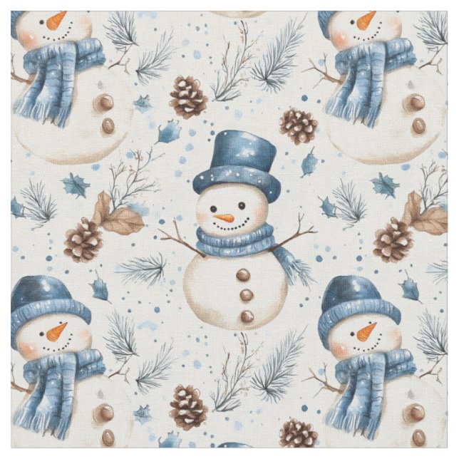 Snowmen & Pinecones Fabric (Close Up)