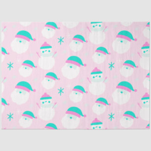 Snowmen Santa Snowflakes Pink Green Christmas Tissue Paper