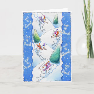 Snowmen Skiing Holiday Card