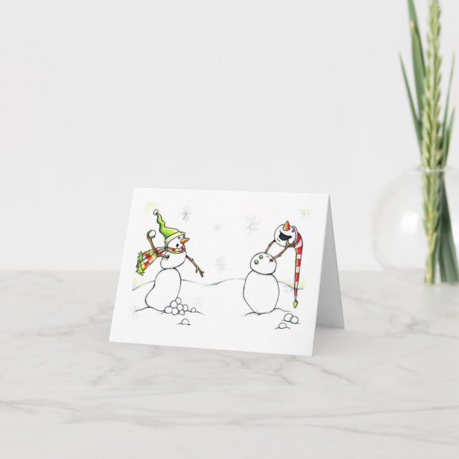 Snowmen snowball fight holiday card (Front)
