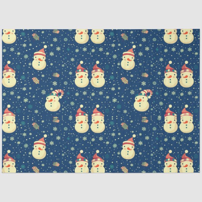 Snowmen Snowflakes Greenery Christmas Tissue Paper (Front)