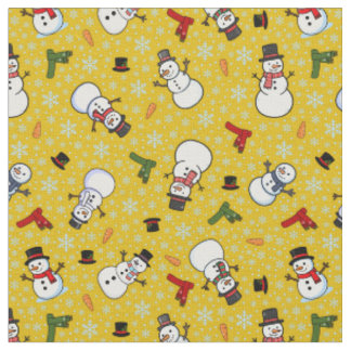 Snowmen & Snowflakes on Gold Fabric