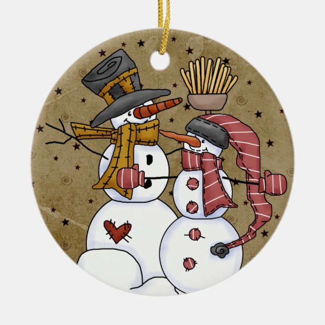 Snowmen Starry Night Keepsake Ornament (Front)