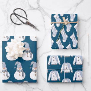 Snowmen, Stockings & Ugly Sweater Christmas  Wrapping Paper Sheet