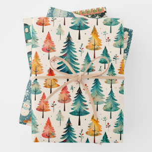 Snowmen, Trains and and Christmas Tree Vintage  Wrapping Paper Sheet