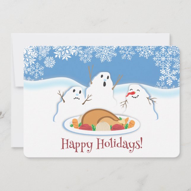 Snowmen turkey dinner culinary Christmas card (Front)
