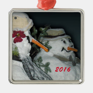 Snowmen Winter Photograph Metal Tree Decoration