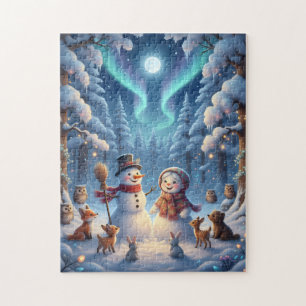 Snowmen Winter Woods Jigsaw Puzzle