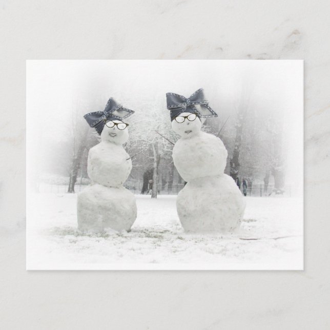Snowmen with Big Bow Hats Postcard (Front)