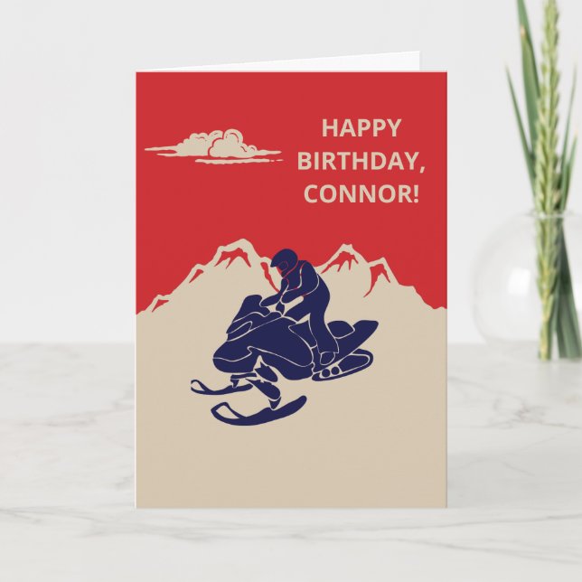 Snowmobile and Mountains Custom Message Card (Front)