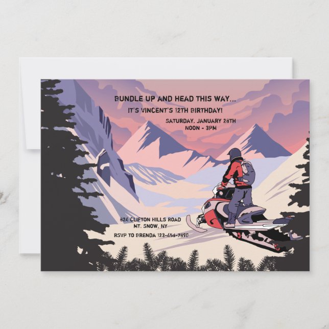 Snowmobile Birthday Party Invitation (Front)