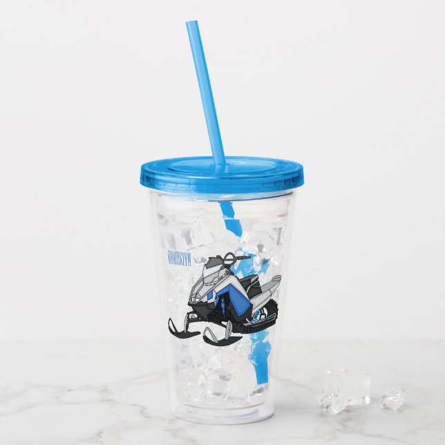 Snowmobile cartoon illustration acrylic tumbler (Front Ice)