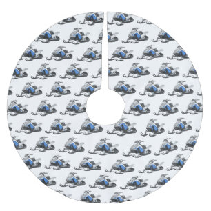 Snowmobile cartoon illustration brushed polyester tree skirt