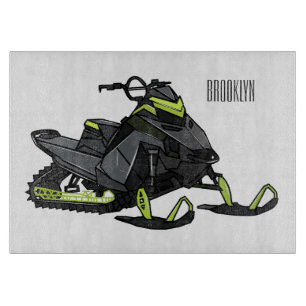 Snowmobile cartoon illustration cutting board