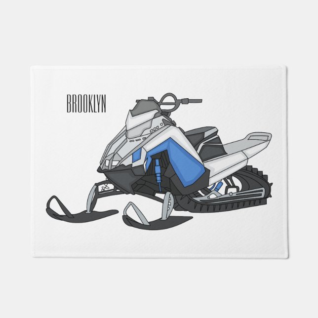 Snowmobile cartoon illustration doormat (Front)
