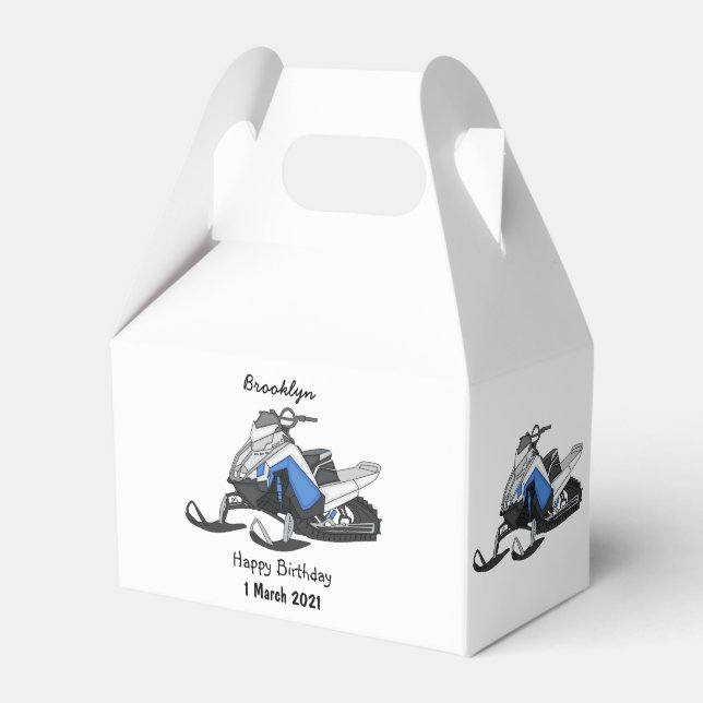 Snowmobile cartoon illustration favour box (Front Side)