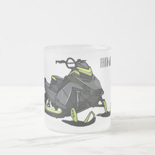 Snowmobile cartoon illustration  frosted glass coffee mug