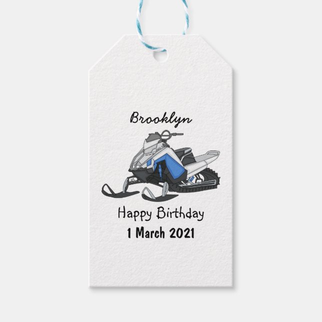 Snowmobile cartoon illustration gift tags (Front)