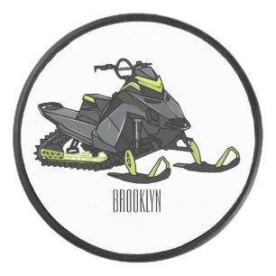 Snowmobile cartoon illustration hockey puck