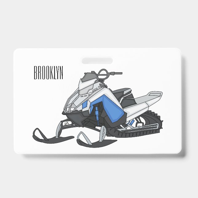 Snowmobile cartoon illustration ID badge (Front)