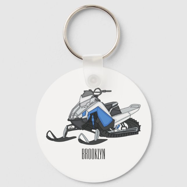 Snowmobile cartoon illustration key ring (Front)