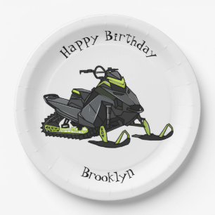 Snowmobile cartoon illustration paper plate