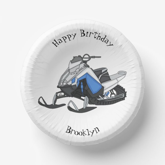 Snowmobile cartoon illustration paper plate (Front)