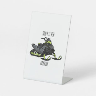 Snowmobile cartoon illustration  pedestal sign