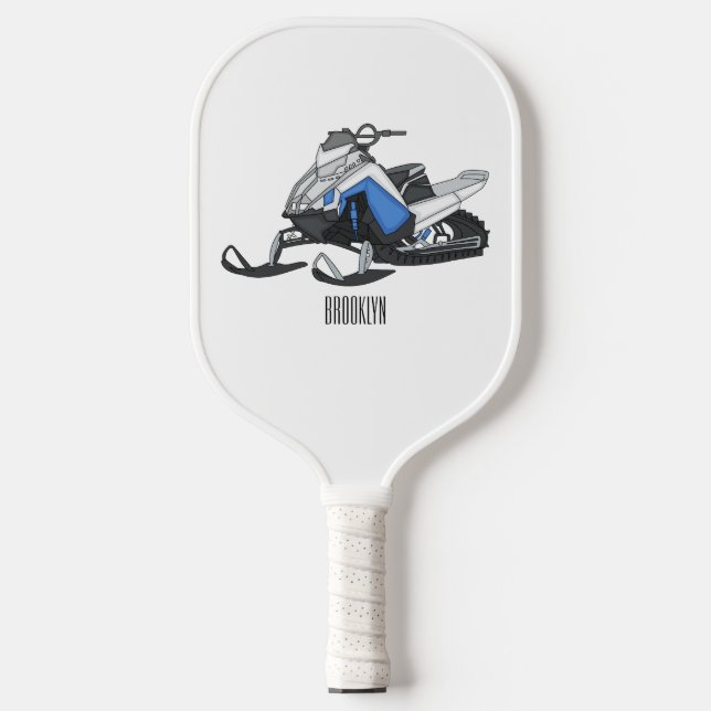 Snowmobile cartoon illustration pickleball paddle (Front)