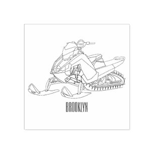 Snowmobile cartoon illustration rubber stamp