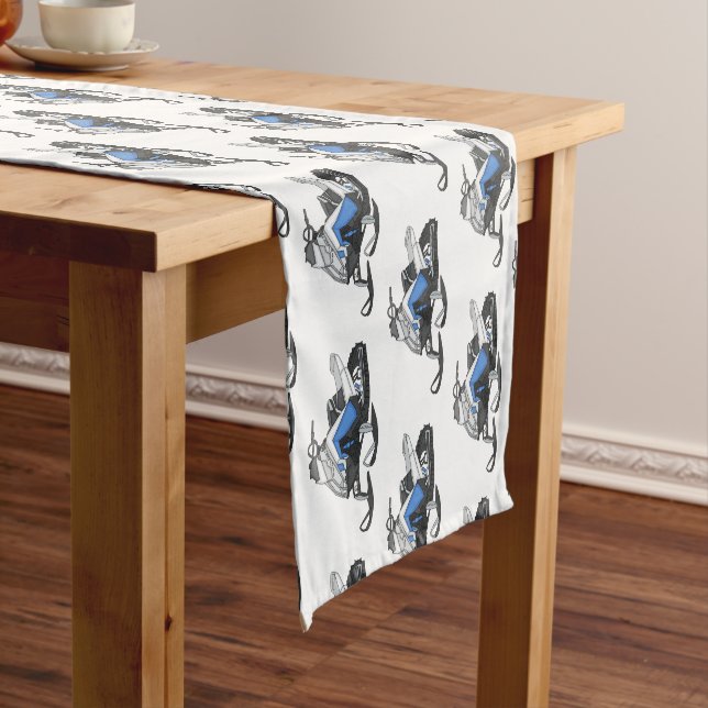 Snowmobile cartoon illustration short table runner (In Situ)