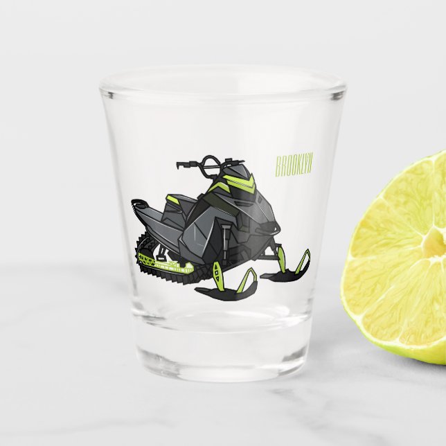 Snowmobile cartoon illustration  shot glass (Front)