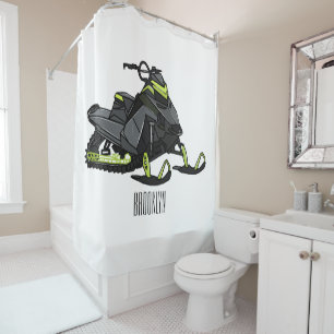 Snowmobile cartoon illustration shower curtain