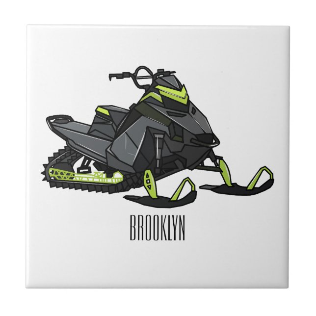 Snowmobile cartoon illustration  tile (Front)