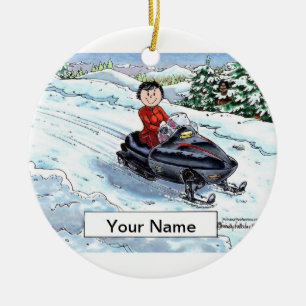 Snowmobile - Female Ceramic Tree Decoration