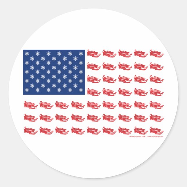 Snowmobile Flag Classic Round Sticker (Front)