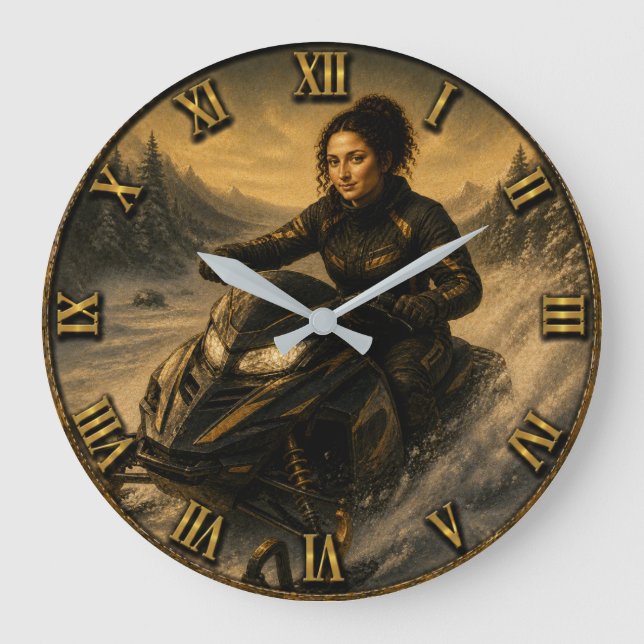  Snowmobile Funny Mona Lisa Snowmobile Rider Gift Large Clock (Front)