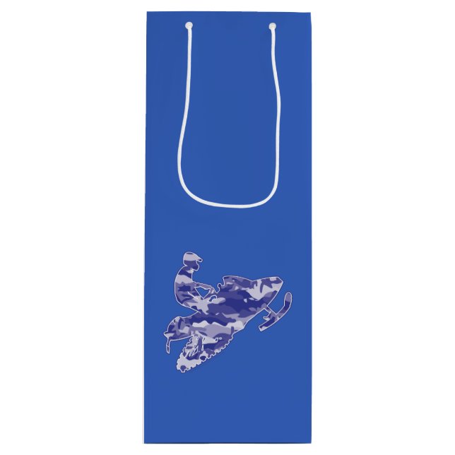 Snowmobile in Camouflage Blue Wine Gift Bag (Front)