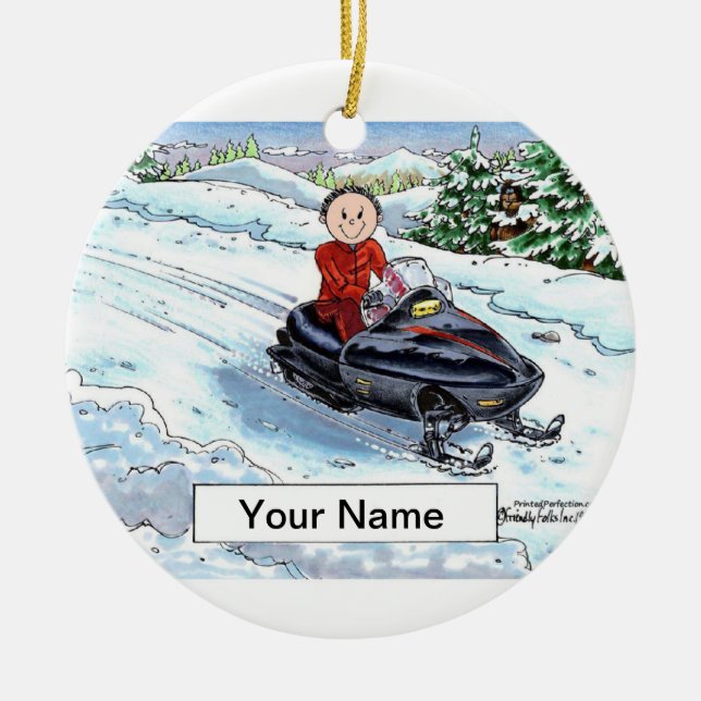 Snowmobile - Male Ceramic Tree Decoration (Front)