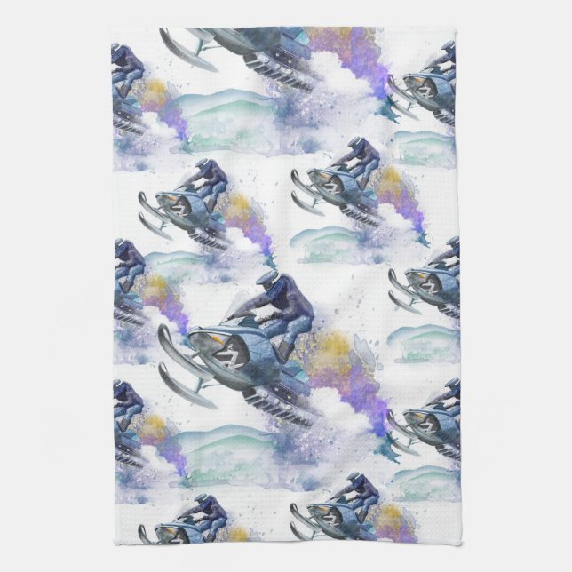 Snowmobile Racing, Snocross Tea Towel (Vertical)