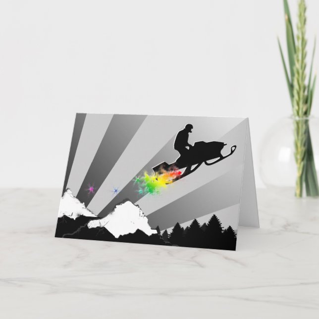 snowmobile. rainbow. holiday card (Front)