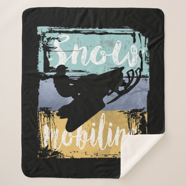 Snowmobile Retro Style Snowmobiling Sherpa Blanket (Front)