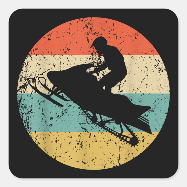 Snowmobile Retro Style Snowmobiling Square Sticker (Front)