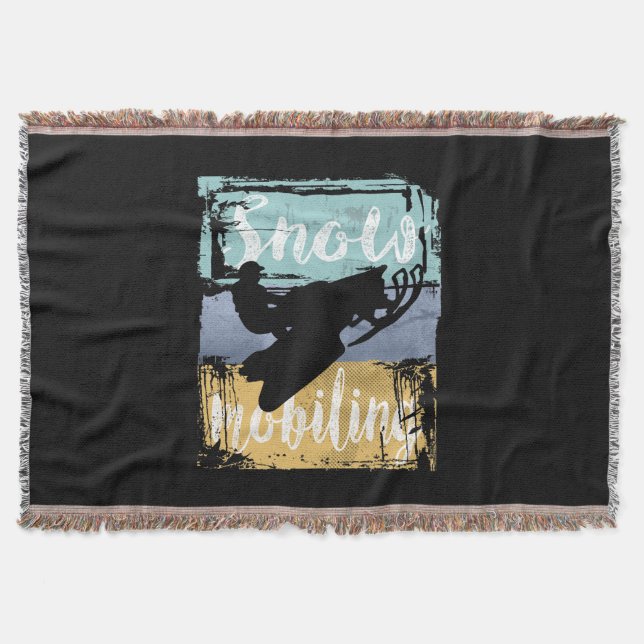 Snowmobile Retro Style Snowmobiling Throw Blanket (Front)
