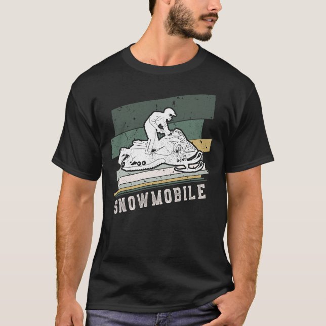 Snowmobile Riding Retro Vintage Stripes T-Shirt (Front)